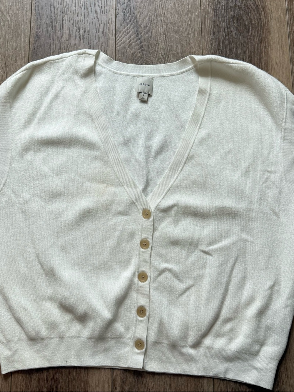 Maeve Ivory V-Neck Button Cardigan